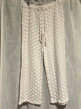 Open Knit-Crochet Wide Leg Pants Swim Cover Size M